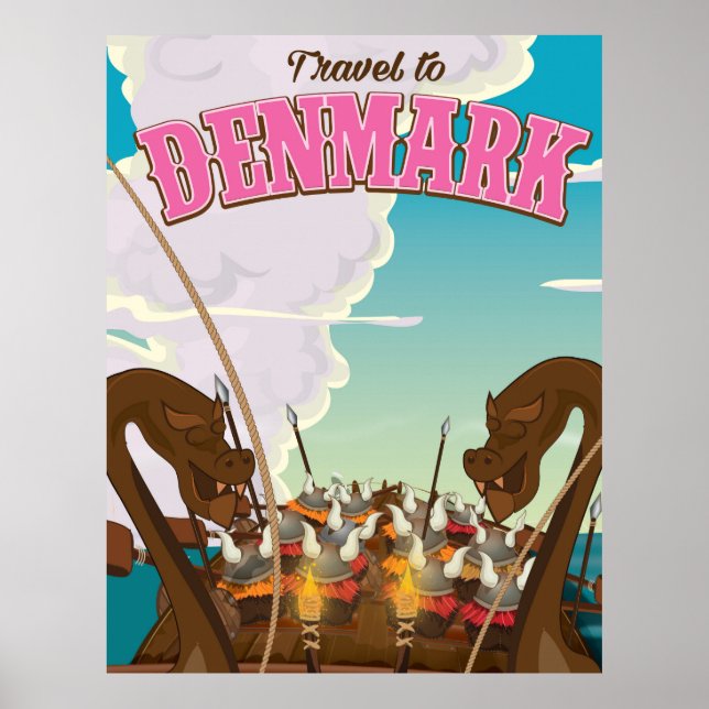 Denmark Vikings funny cartoon travel poster (Front)