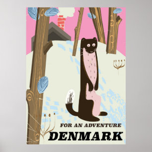 Denmark vintage cartoon landscape travel poster