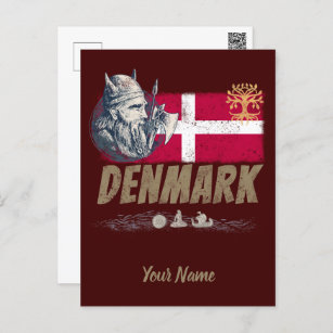 Denmark vintage flag viking and ship souvenir postcard