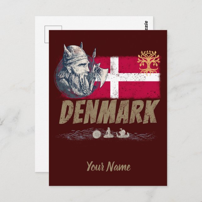 Denmark vintage flag viking and ship souvenir postcard (Front/Back)
