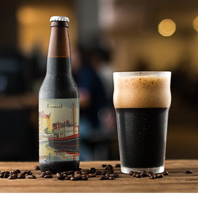 Denmark Vintage Travel Poster customisable Beer Bottle Label (Creator Uploaded)