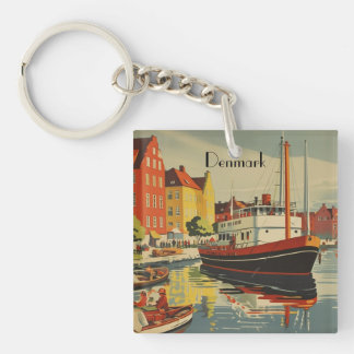 Denmark Vintage Travel Poster customisable Key Ring