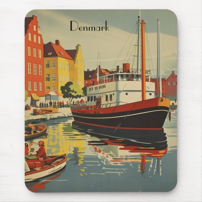 Denmark Vintage Travel Poster customisable Mouse Pad (Front)