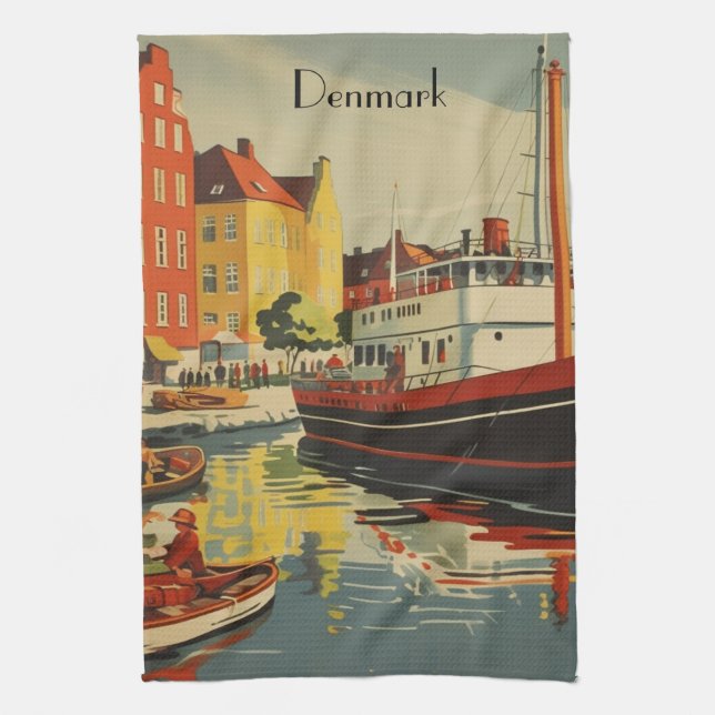 Denmark Vintage Travel Poster customisable Tea Towel (Vertical)