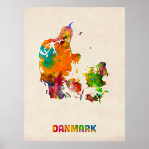 Denmark Watercolor Map Poster