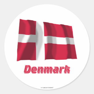 Denmark Waving Flag with Name Classic Round Sticker