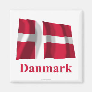 Denmark Waving Flag with Name in Danish Magnet