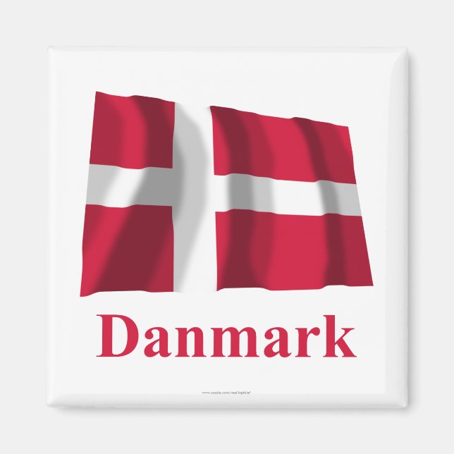 Denmark Waving Flag with Name in Danish Magnet (Front)