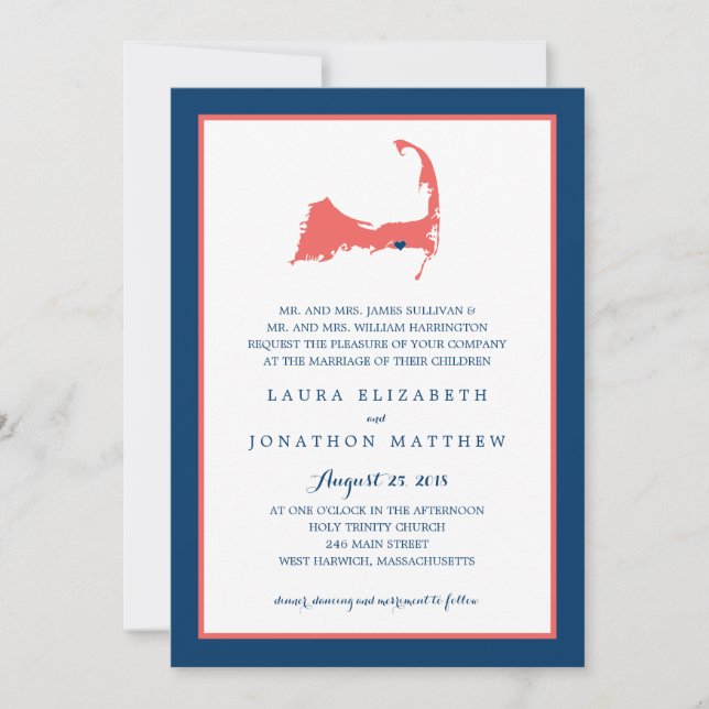 Dennisport Cape Cod Map and Stripes | Wedding Invitation (Front)
