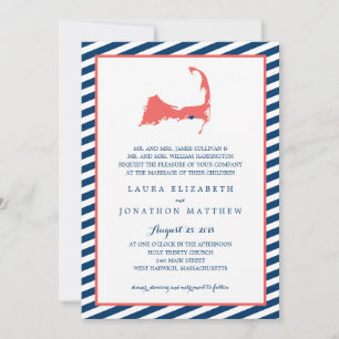 Dennisport Cape Cod Map and Stripes   Wedding Invitation