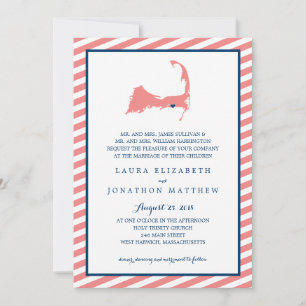 Dennisport Cape Cod Map and Stripes   Wedding Invitation