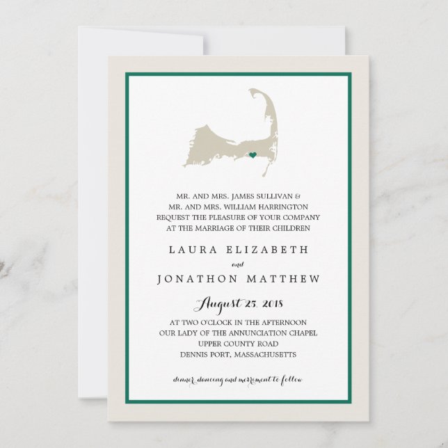 Dennisport Cape Cod Map Emerald Green | Wedding Invitation (Front)