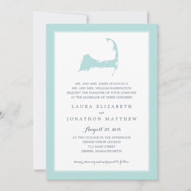 Dennist Cape Cod Map Seaglass Green | Wedding Invitation (Front)