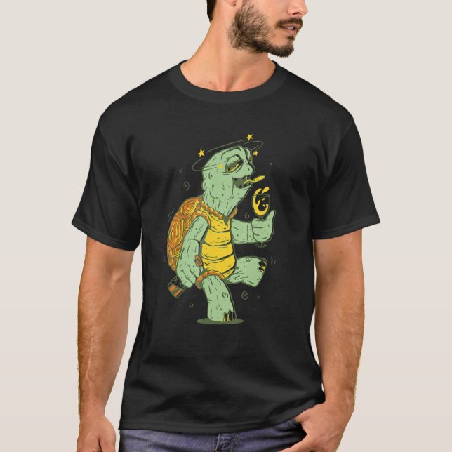 Dense Animals Partying Turtle Is Drunk T-Shirt (Front)