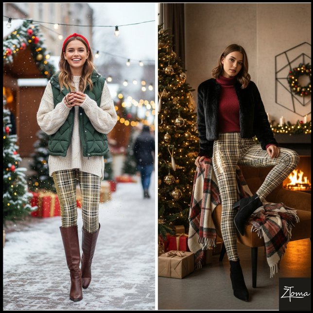 Dense Brown Black Mini Plaid Check Leggings (Creator Uploaded)