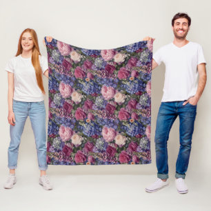 Dense English Garden Floral Arrangement Fleece Blanket