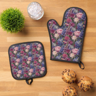 Dense English Garden Floral Arrangement Oven Mitt & Pot Holder Set