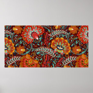 Dense floral ornamental hand draw fantasy flowers  poster