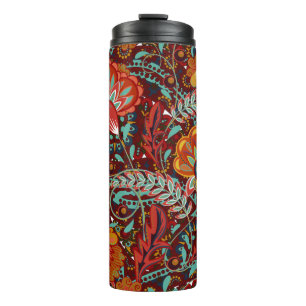 Dense floral ornamental hand draw fantasy flowers thermal tumbler
