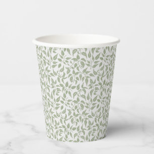 Dense Foliage Botanical Leaf Rustic Party Sage Paper Cups