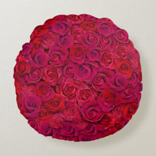 Dense Scarlet Red Roses Love Theme Valentine's Day Round Cushion