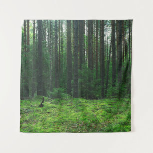 Dense Summer Forest: Landscape Panorama. Tapestry