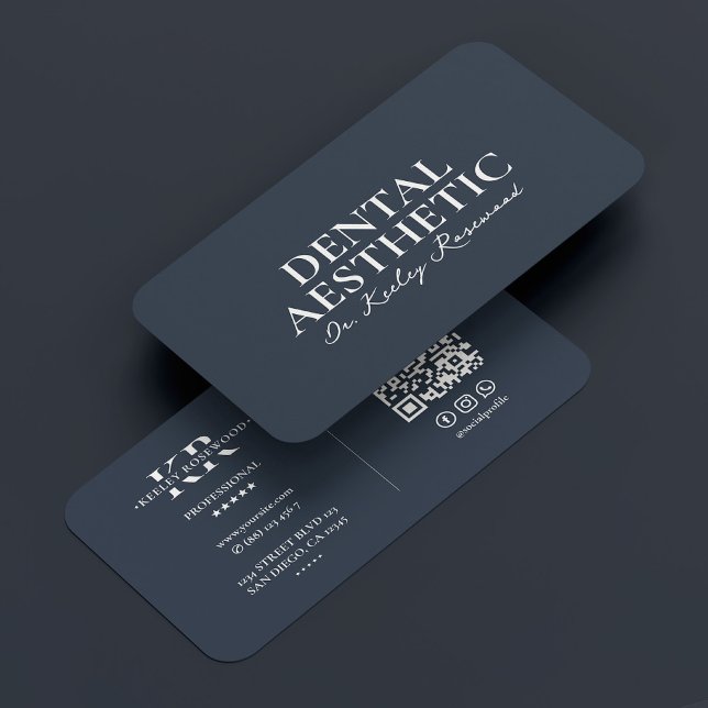  Dental Aesthetic Charcoal Blue Cosmetic Dentist  Business Card (Dental Aesthetic Charcoal Blue Cosmetic Dentist Business Card
)