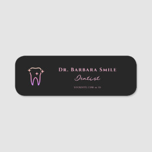 Dental Aesthetic Dentist Minimal Black Pink Tooth Name Tag