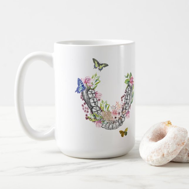 Dental Anatomy Floral Mug Gift for Dentist (With Donut)