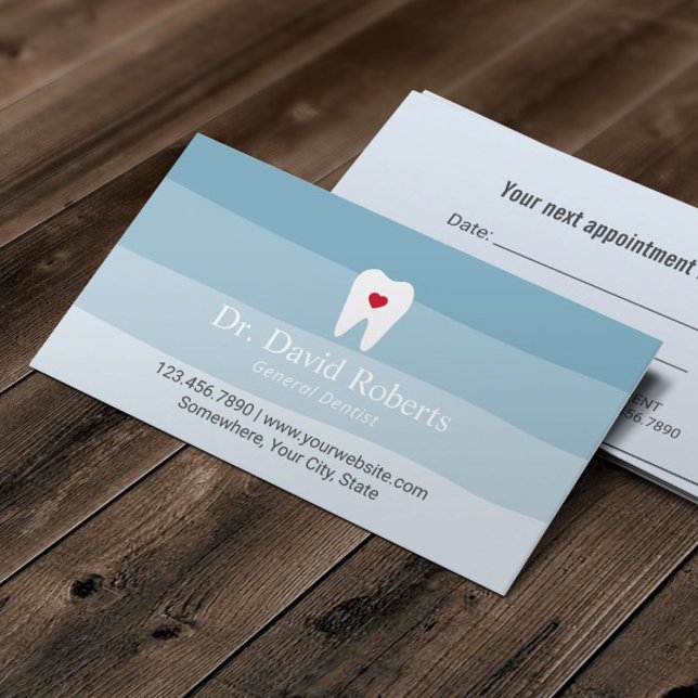 Dental Appointment Tooth Heart Blue Shades Dentist Card (Creator Uploaded)