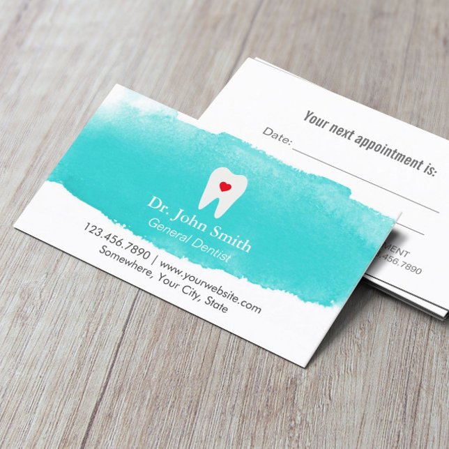 Dental Appointment Tooth Heart Watercolor Dentist Card (Creator Uploaded)