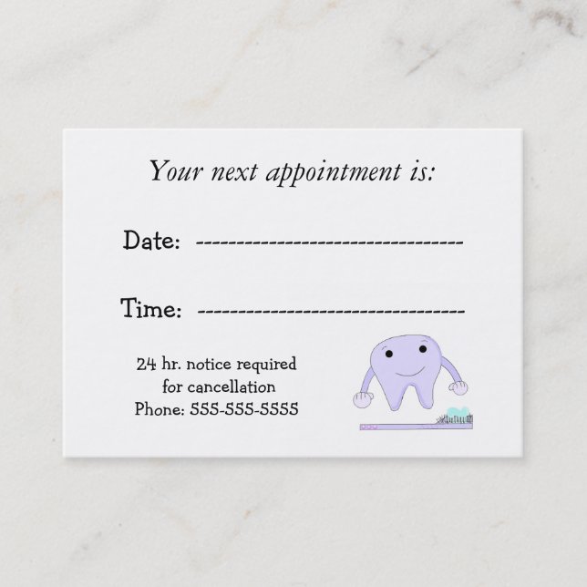 Dental Appointment with Cute Tooth Card (Front)