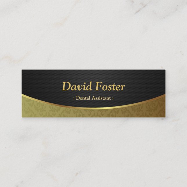 Dental Assistant - Black Gold Damask Mini Business Card (Front)