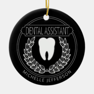 Dental Assistant  - Classy Black, White and Silver Ceramic Ornament