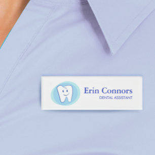 Dental Assistant Dentist Smiling Tooth Logo Name Tag