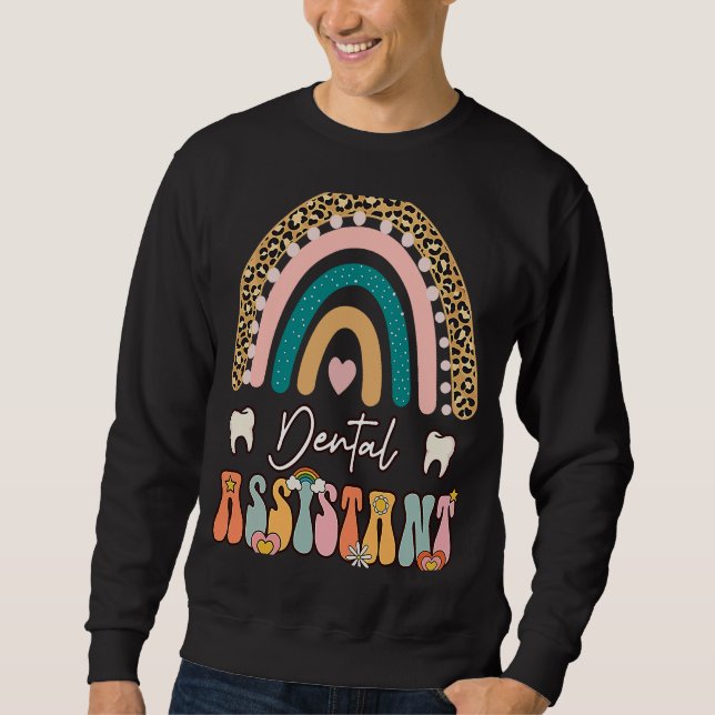 Dental Assistant Groovy Retro Vintage Rainbow Cute Sweatshirt (Front)