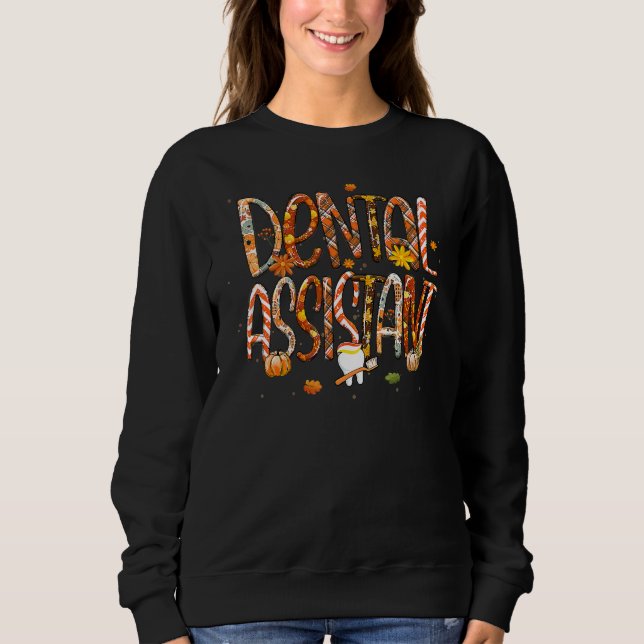 Dental Assistant Leopard Plaid Pilgrim Hat Fall Th Sweatshirt (Front)
