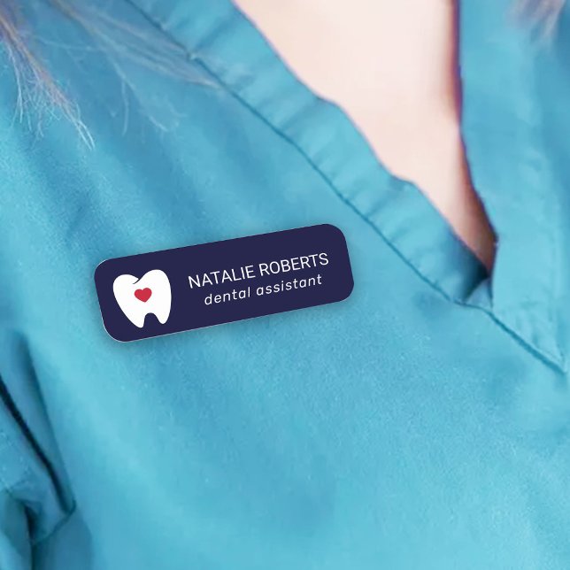 Dental Assistant Tooth Heart Navy Dentist  Name Tag (Creator Uploaded)