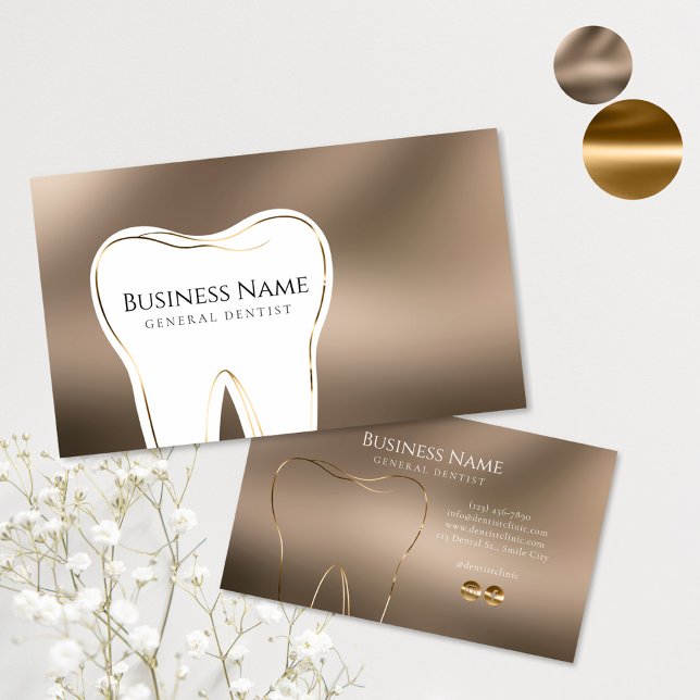 Dental Beige & Gold Business Card Design (Creator Uploaded)
