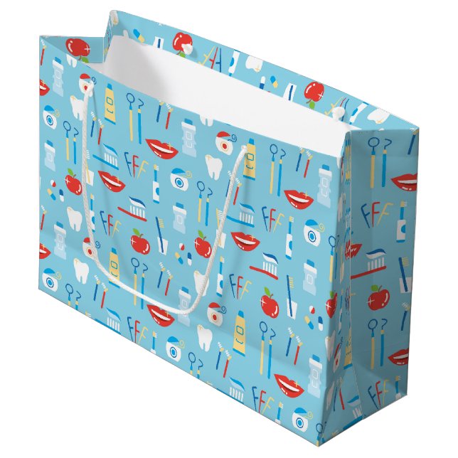 Dental Blue Pattern Large Gift Bag (Front Angled)