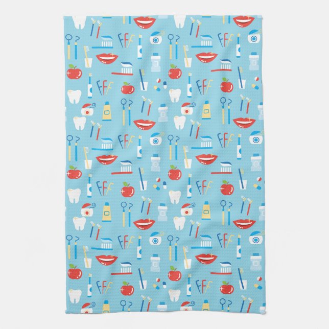 Dental Blue Pattern Tea Towel (Vertical)