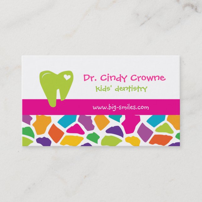Dental Business Card Cute Giraffe Kids Pink Green (Front)