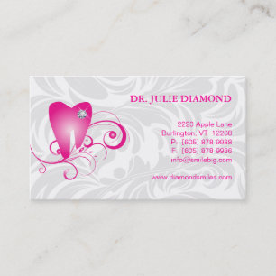 Dental Business Card Diamond Tooth Logo Pink 2