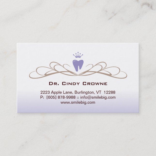 Dental Business Card Swirl Tooth Logo Purple Brown (Front)