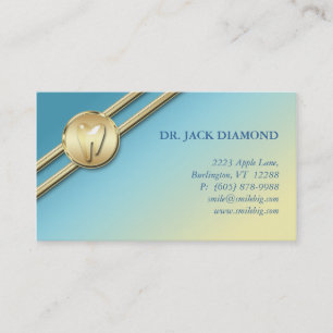 Dental Business Card Tooth Logo Gold Stripes Blue
