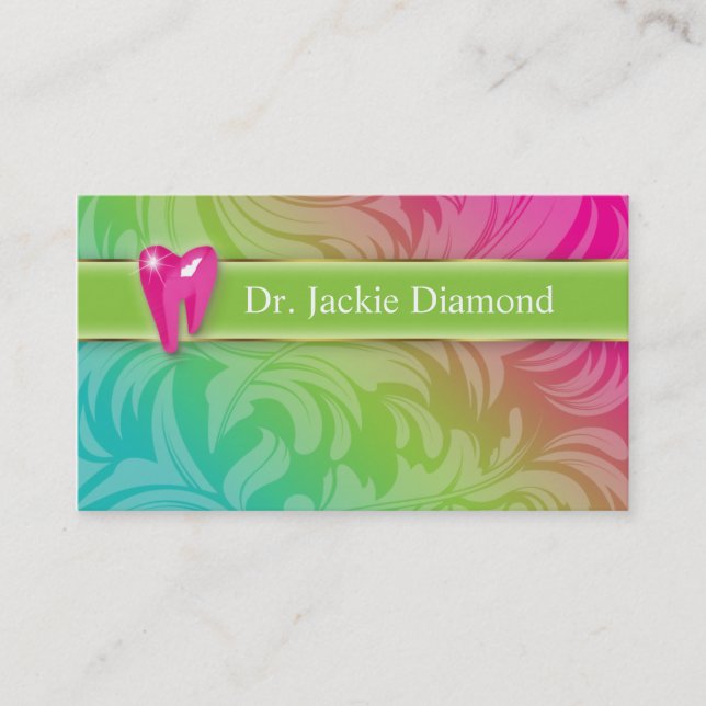 Dental Business Card Tooth Logo Swirl Leaf Lime (Front)