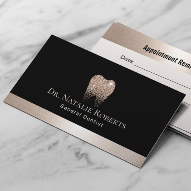 Dental Care Black & Gold Tooth Logo Dentist Appointment Card (Creator Uploaded)