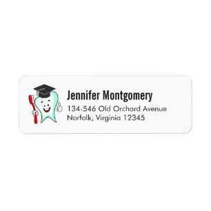 Dental Care Happy Tooth Graduation Cap Return Address Label