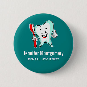 Dental Care Happy Tooth with Toothbrush 6 Cm Round Badge
