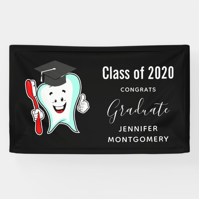 Dental Care Happy Tooth with Toothbrush Graduation Banner (Horizontal)